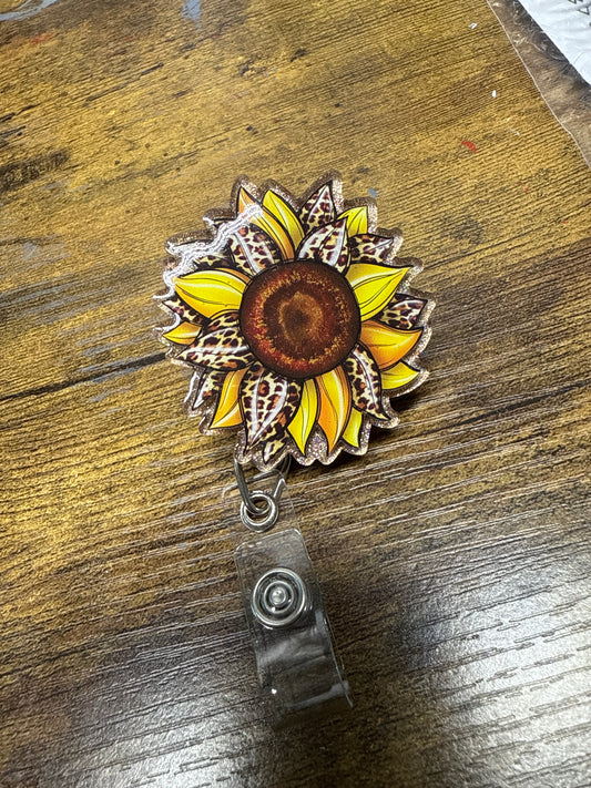 Leopard Sunflower Badge Reel