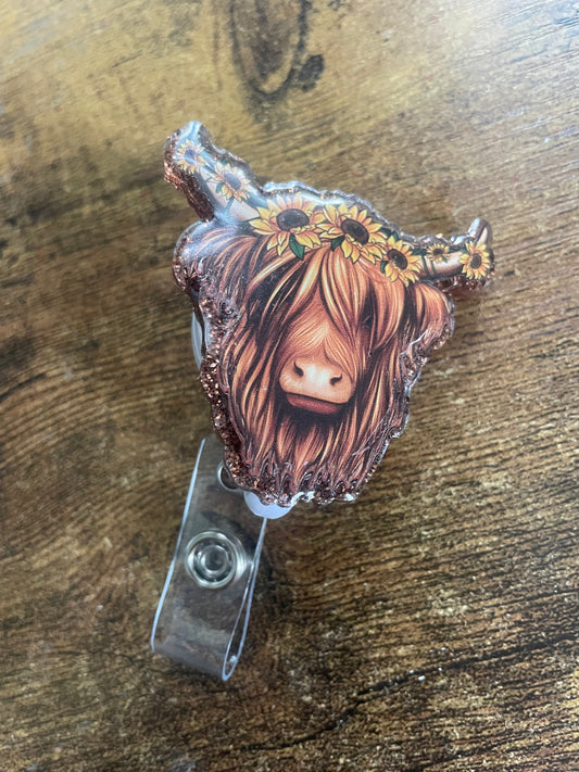 Brown Cow Sunflower Badge Reel