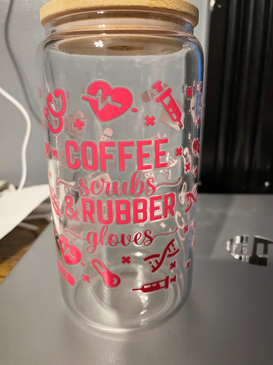 16oz Glass Coffee Scrubs and Rubber Gloves