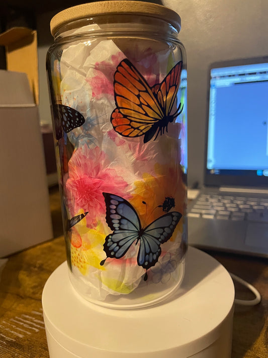 16 oz Butterfly Glass Can